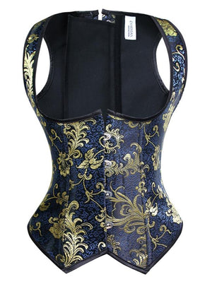 Spiral Steel Boned Brocade Burlesque Corset Vest for Women