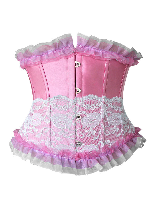 Fashion Pink Artificial Silk Lace Ruffles Underbust Corset