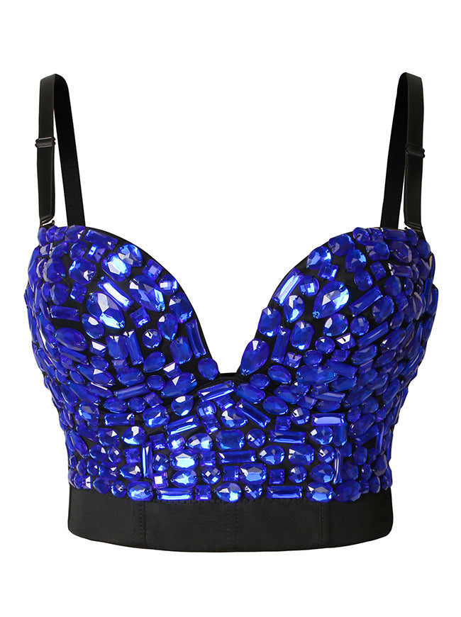 Women's Spaghetti Straps Rhinestone Push Up Bra Party Clubwear Crop Top