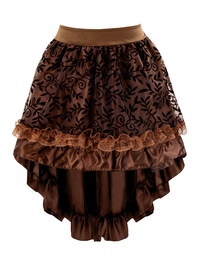 Steampunk Plus Szie Ruffle Floral Lace Organza Elastic High Low Party Skirt
