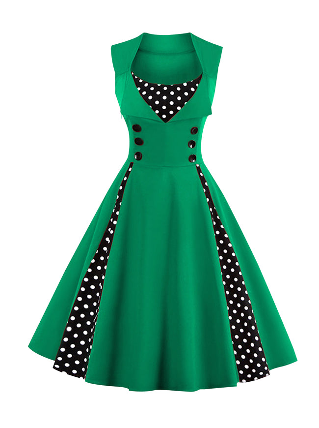 Vintage A-Line Polka Dot Print Cocktail 50s Style Party Dress