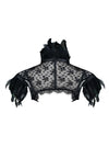 Victorian Gothic Black Feather High Neck Cape Sheer Floral Mesh Corset Shrug