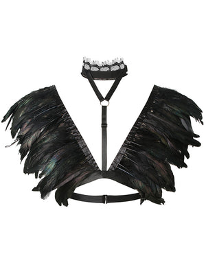 Gothic Punk Costume Accessory Feather Shoulder Wrap Shawl with Lace Collar Choker