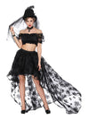 Women's Sexy Off Shoulder Ruffled Crop Top with High Waist Elastic High Low Black Skirt Sets