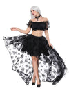 Women's Sexy Off Shoulder Ruffled Crop Top with High Waist Elastic High Low Black Skirt Sets