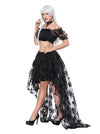 Women's Sexy Off Shoulder Ruffled Crop Top with High Waist Elastic High Low Black Skirt Sets