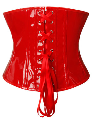 Women Steampunk Gothic PVC Leather Zipper Boned Underbust Corset with Buckles Red
