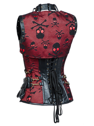 Gothic Steel Boned Skull  Steampunk Bustiers Corset with Jacket and Belt