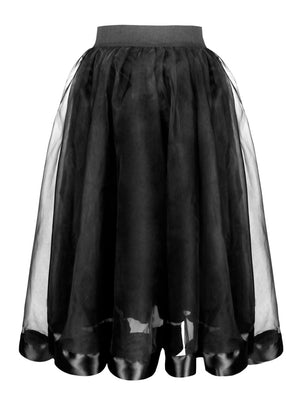 Victorian Gothic Double Mesh Layered Organza Outer Elastic Band High-waisted Skirt