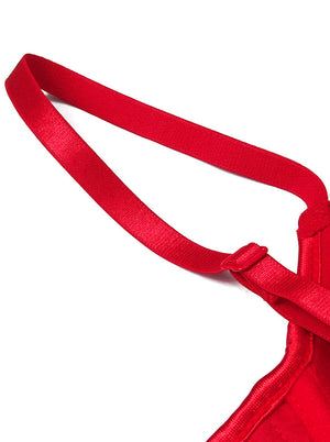 Women Retro Spaghetti Straps Backless Plastic Bones Lace-up Overbust Corset Red