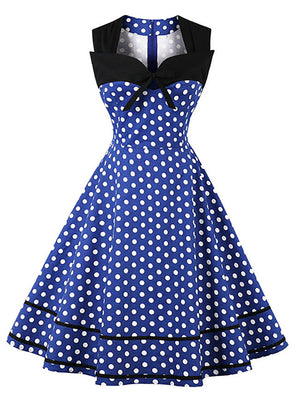 1950s Retro Sleeveless Polka Dot Print Rockabilly Dress