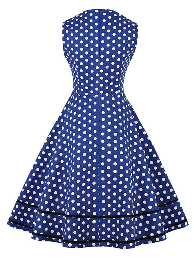 1950s Retro Sleeveless Polka Dot Print Rockabilly Dress