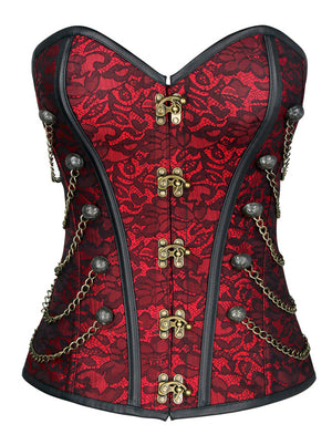 Steampunk Jacquard Brocade Overbust Corset with Chains