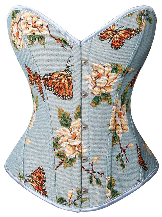 Overbust Corset Stylish Vintage Jacquard Brocade Floral Butterfly Print Strapless Corset