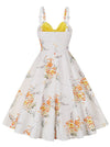 1960s Retro Sweetheart Bodice Floral Print Summer Swing Dress with Bowknot