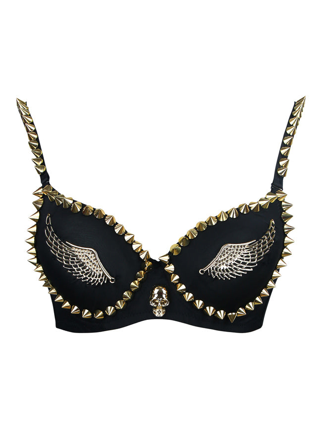 Women's Fashion B Cup Metallic Rivets Wings Punk Clubwear Bra Top