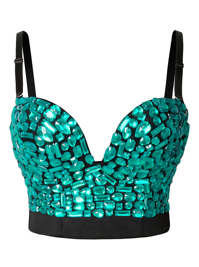 Women's Spaghetti Straps Rhinestone Push Up Bra Clubwear Party Crop Top