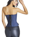 Fashion Retro Navy Blue Buckle Style Denim Strapless Overbust Corset with Pockets