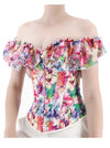 Victorian Retro Floral Print Off Shoulder Ruffles Plastic Boned Burlesque Corset