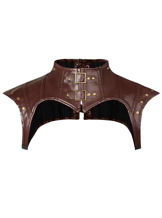 Women Steampunk Gothic Accessories PU Leather Pauldron Collared Armor Costume Shrug Jacket