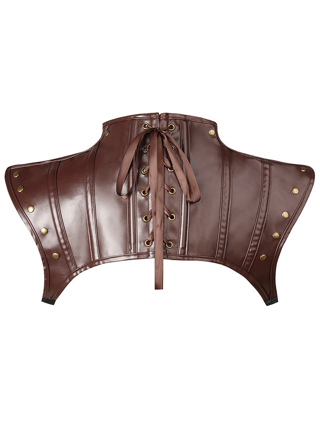 Women Steampunk Gothic Accessories PU Leather Pauldron Collared Armor Costume Shrug Jacket