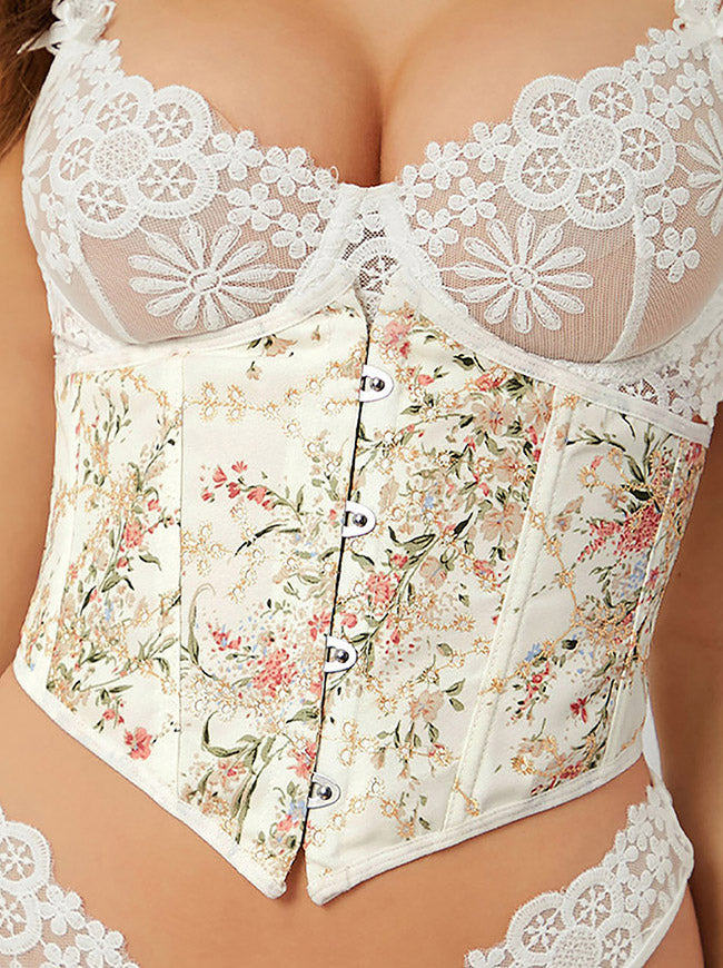 Women Vintage Renaissance Lace Up Floral Boned Bustier Corset Waist Belt Wide Waistband