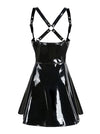 Sexy PVC Skirt Flared Suspender Brace Skirt Clubwear Dress