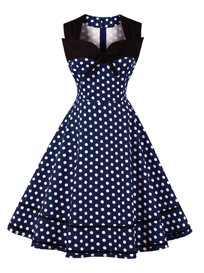 Women's Sleeveless Polka Dot Print Plus Size Cocktail Dress