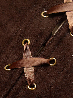 Leather Underbust Corset Brown Women's Steampunk Halter Plastic Boned Corset with Buckles