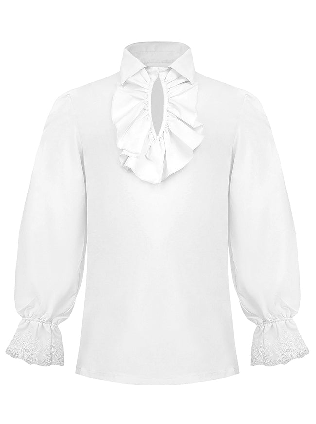 Pirate Shirt Mens Medieval Long Sleeve Ruffle Cuff Halloween Costume Top White Blouse Top