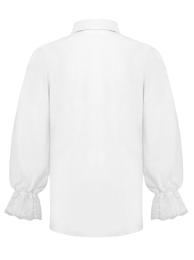 Pirate Shirt Mens Medieval Long Sleeve Ruffle Cuff Halloween Costume Top White Blouse Top