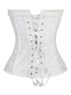 Women Vintage Floral Embroidery White Overbust Corset Top