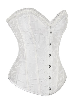 Women Vintage Floral Embroidery White Overbust Corset Top