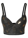 Women's Rhinestone Glitter V Neckline Push Up Cami Crop Top Bra