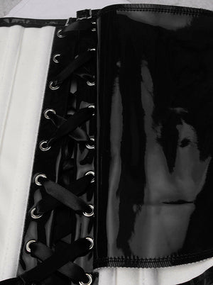 Women's Steampunk Gothic PVC Leather Zipper Boned Underbust Corset with Buckles Black