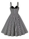 Women 1960s Vintage Sleeveless Striped Summer Midi Cocktail Tea Dress