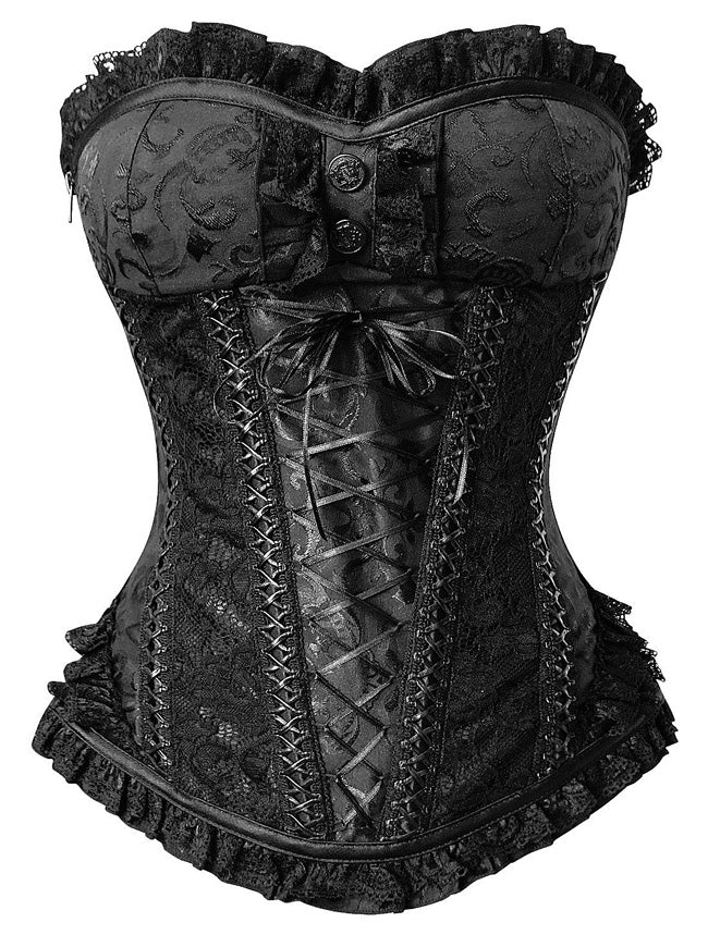 Spiral Steel Boned Burlesque Sexy Brocade Lace Zipper Corset