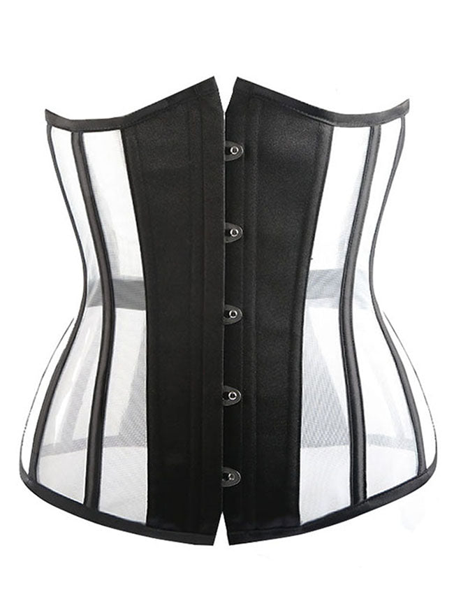 Women's See Through Mesh Lace Up Steel Boned Waist Trainer Corset