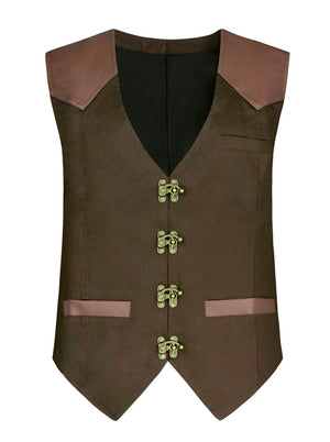 Men's Steampunk Faux Leather Waistcoat Buckles V Neck Vest