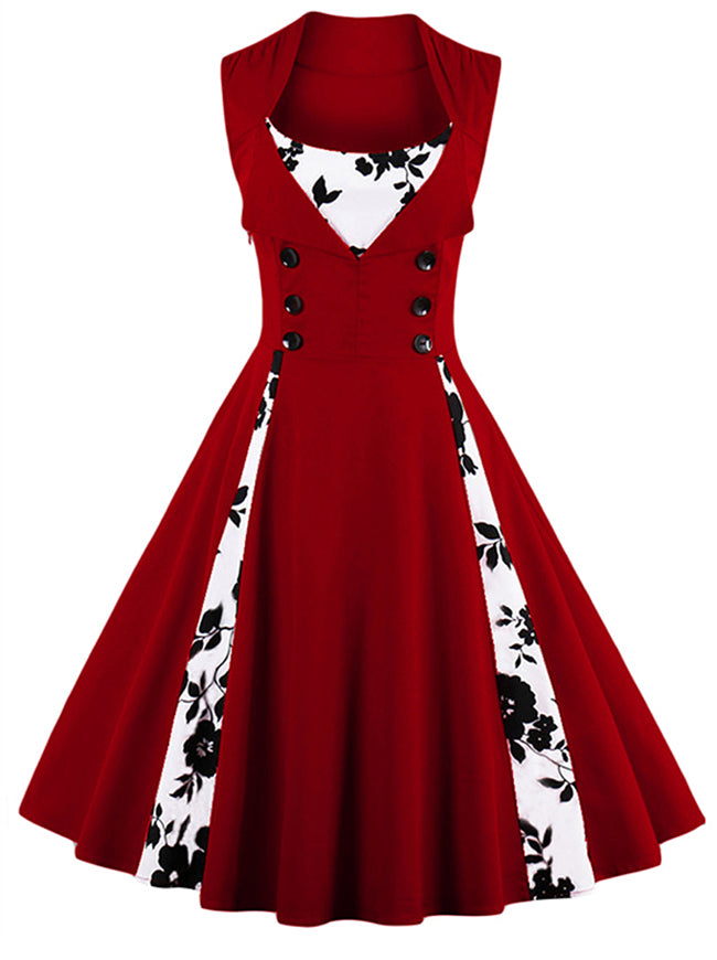 Vintage Rockabilly Floral Print Sleeveless Cocktail Dress