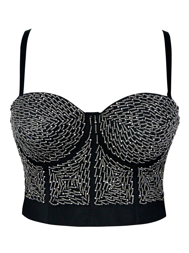 Punk Metallic Beads B Cup Bustier Bra Clubwear Crop Top