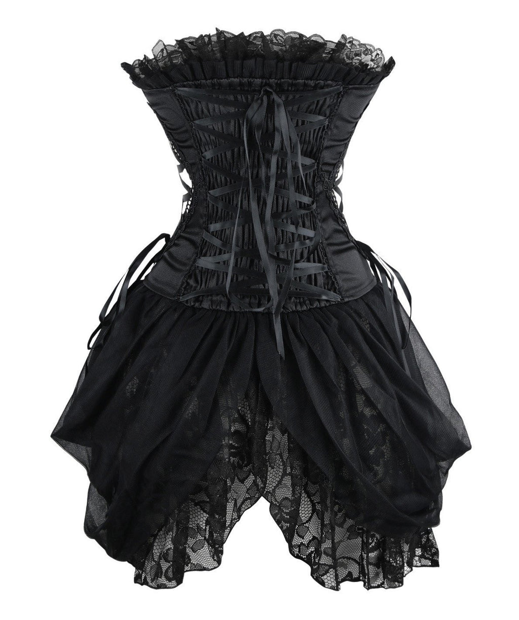 Gothic Floral Embroidery Mesh Princess Bustier Corset with Lace Skirt Black