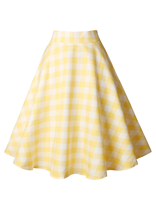 Women's Fashion Vintage High Waist A-Line Plaid Casual Swing Midi Skirt