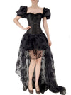 Gothic Short Puff Sleeves Bustier Corset Top with High Low Organza Skirt