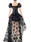 Gothic Short Puff Sleeves Bustier Corset Top with High Low Organza Skirt