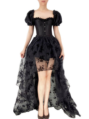 Gothic Short Puff Sleeves Bustier Corset Top with High Low Organza Skirt