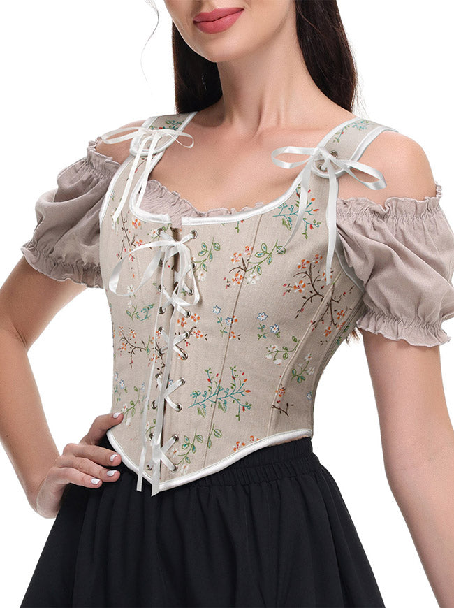 Fashion Renaissance Lace Up Corset Womens Vintage Floral Pattern Short Style Corset Top