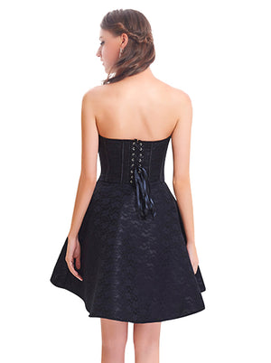 Charming Gothic Strapless Rose Print Lace Zipper Cocktail Corset Dress