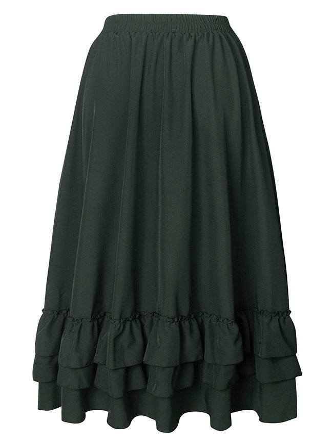 Women Medieval Retro Steampunk Gothic Renaissance Ruffle Layered Pleated Long Bustle Skirt