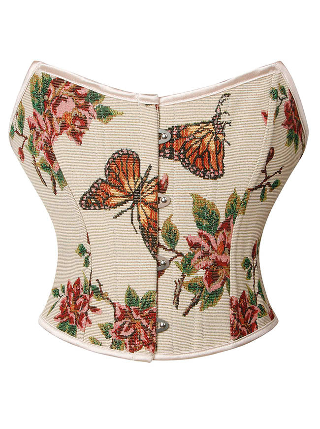 Women Renaissance Retro Floral Strapless Short-style Bustier Corset Crop Top Beige